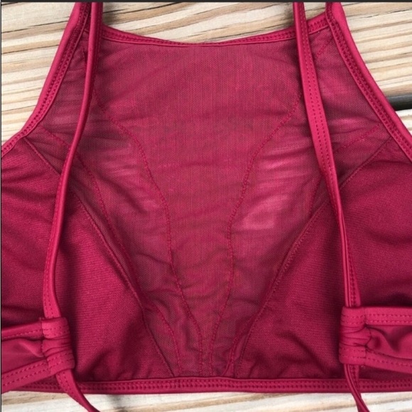 Target Xhilaration red lacy mesh padded small high neck bikini top - Picture 9 of 11